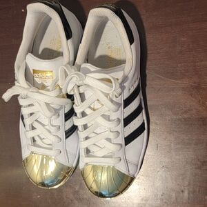 adidas White and Gold Athletic Shoes